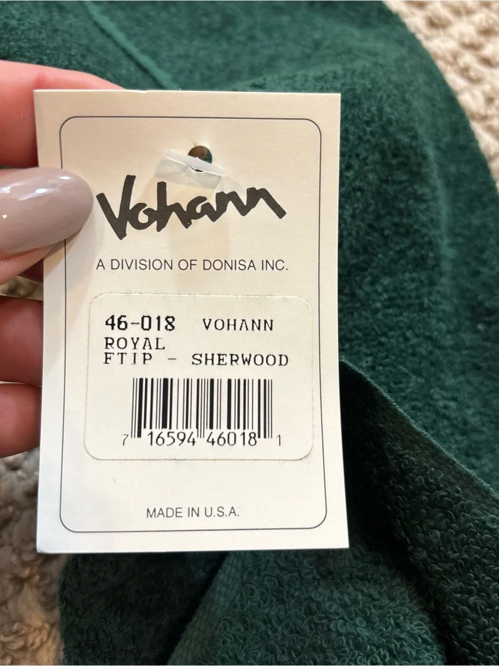 Brand new with Tags Vintage Vohann brand Green Hand Towel with Gold Cord Fringe